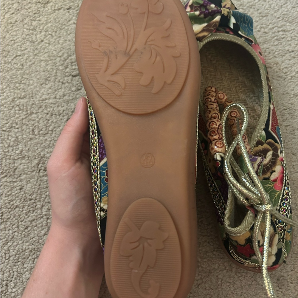 Colorful Bohemian Round Toed Shoe with Beaded Strap - Picture 2 of 6